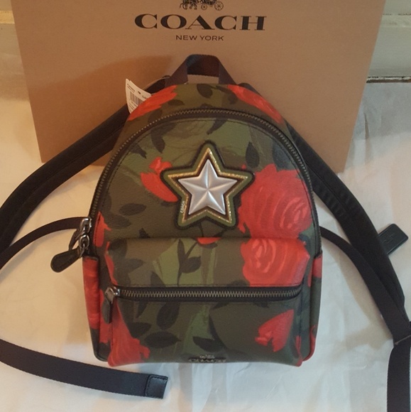 coach red camo backpack